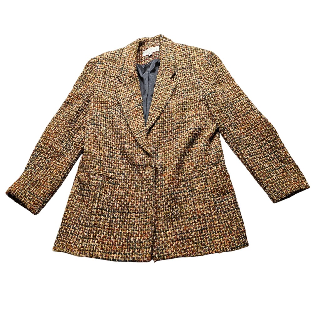 Emil Rutenberg Collection Vintage Tweed Blazer Brown Multi Wool Blend Size M USA